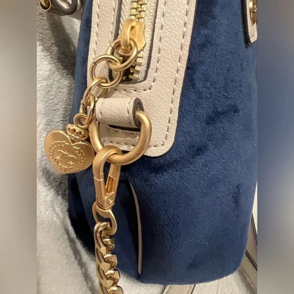 Juicy Couture “The Key to Juicy” Dome Satchel Crossbody | Navy Blue Velour Bag - Picture 2 of 6